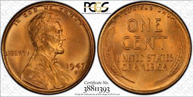 1947-S 1C MS67+ RD