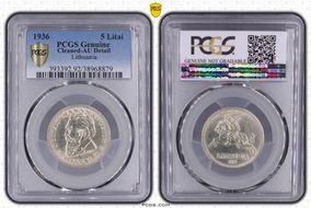 1936 5 Litai Jonas Basanavičius ↑↑ KM-82  Ag N1