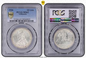 1936 10 Litu KM-83  Ag MS62