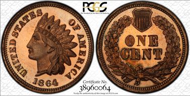 1864 1C L On Ribbon PR64+ CAM