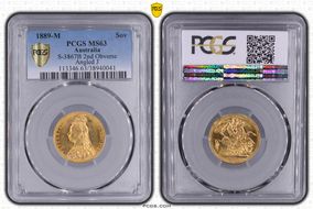 1889-M Sov S-3867B DISH M12 2nd Obv. Angled J MS63