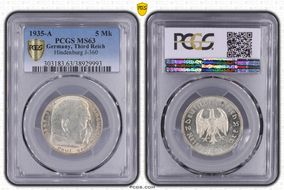 1935-A 5 Mk Hindenburg J-360 MS63