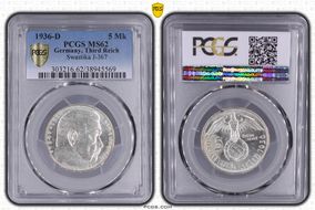 1936-D 5 Mk Swastika J-367 MS62