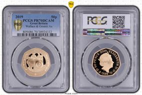 2019 50p H-69 Wallace & Gromit Au PR70DCAM