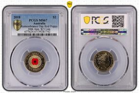2018 $2 Remembrance Day Red Poppy 30th Ann. $2 Coin Colorized MS67