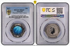 2017 20C Planetary Coins Uranus Colorized MS69