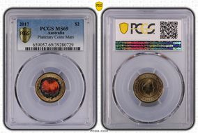 2017 $2 Planetary Coins Mars Colorized MS69