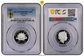 2001 $1 Army Centenary Ag PR69DCAM