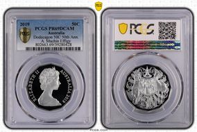 2019 50C Dodecagon 50C 50th Ann. Ag A. Machin Effigy PR69DCAM