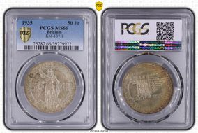 1935 50 Fr BELGIE  ↑↓ KM-107.1  Ag MS66