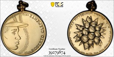 1972-P Medal D1972-1d Gilt-Brass Roberto Clemente Mounted MS66