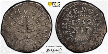 1652 Shilling Pine Tree, Small Planchet VF25
