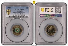 2018 $2 Remembrance Dove Colorized 30th Ann. $2 Coin MS68