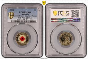 2018 $2 Remembrance Day Red Poppy 30th Ann. $2 Coin Colorized MS68