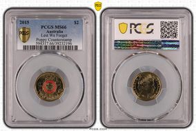 2015 $2 Lest We Forget Colorized Poppy Counterstamp MS66