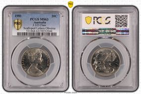 1981 20C 3 1/2 Claw Scalloped Letters Obverse MS63