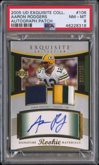 2005 Ud Ud Exquisite Collection AUTOGRAPH PATCH #106 Aaron Rodgers front
