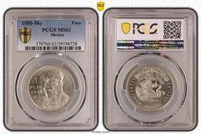 1950-Mo Peso KM-457  Ag MS62
