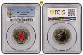 2015 $1 WWI War Heroes-Red Poppy Colorized MS69