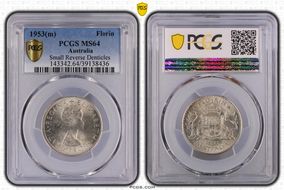1953(m) Florin Small Rev. Denticles KM-54  Ag MS64