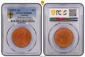 1955 Y. (p) 1D Melbourne obverse MS65BN