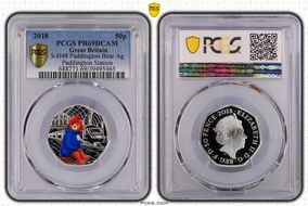 2018 50p S-H49 Paddington Bear Ag Paddington Station PR69DCAM