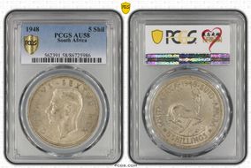 1948 5 Shil KM-40.1  Ag AU58