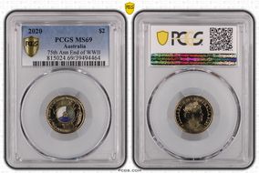 2020 $2 75th Ann End of WWII Colorized MS69