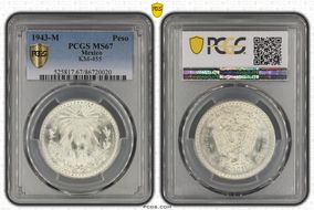 1943-M Peso KM-455 Ag MS67