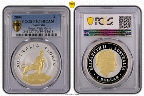 2004 $1 Royal Visit Florin Selective Gilt PR70DCAM