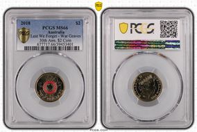 2015 $2 Lest We Forget Colorized Poppy Counterstamp MS66