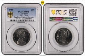 1981 20C 3 1/2 Claw Scalloped Letters Obverse MS65