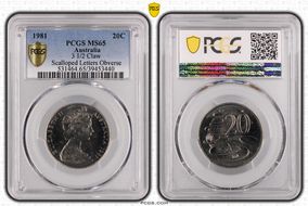 1981 20C 3 1/2 Claw Scalloped Letters Obverse MS65