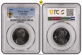 1981 20C 3 1/2 Claw Scalloped Letters Obverse MS65