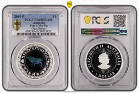 2019-P $1 Year of the Pig Opal Ag PR69DCAM
