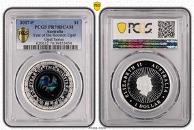 2017-P $1 Year of the Rooster Opal Ag PR70DCAM
