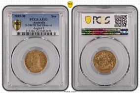 1889-M Sov S-3867B DISH M12 2nd Obv. Angled J AU53