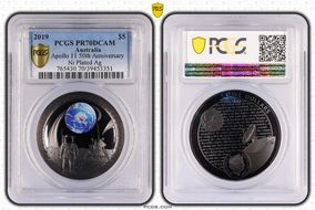 2019 $5 Apollo 11 50th Anniversary Ni Plated Ag PR70DCAM
