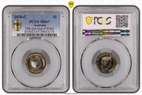 2020-C $2 75th Ann End of WWII Colorized MS67