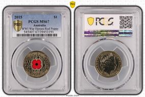 2015 $1 WWI War Heroes-Red Poppy Colorized MS67