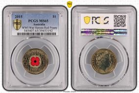 2015 $1 WWI War Heroes-Red Poppy Colorized MS65