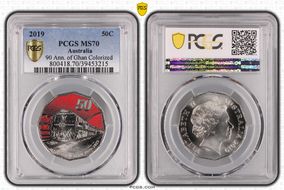 2019 50C 90 Ann. of Ghan Colorized MS70