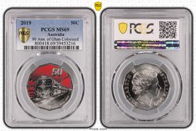 2019 50C 90 Ann. of Ghan Colorized MS69