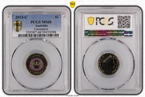 2013-C $2 Coronation Colorized MS68