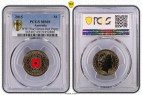 2015 $1 WWI War Heroes-Red Poppy Colorized MS69