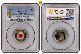 2018 $2 Remembrance Day Red Poppy 30th Ann. $2 Coin Colorized MS67
