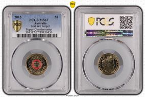2015 $2 Lest We Forget Colorized Poppy Counterstamp MS67