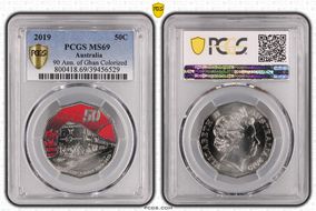 2019 50C 90 Ann. of Ghan Colorized MS69