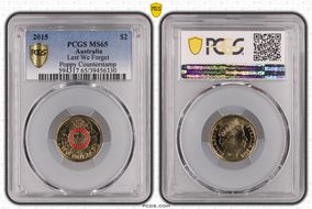 2015 $2 Lest We Forget Colorized Poppy Counterstamp MS65