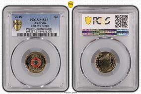 2015 $2 Lest We Forget Colorized Poppy Counterstamp MS67